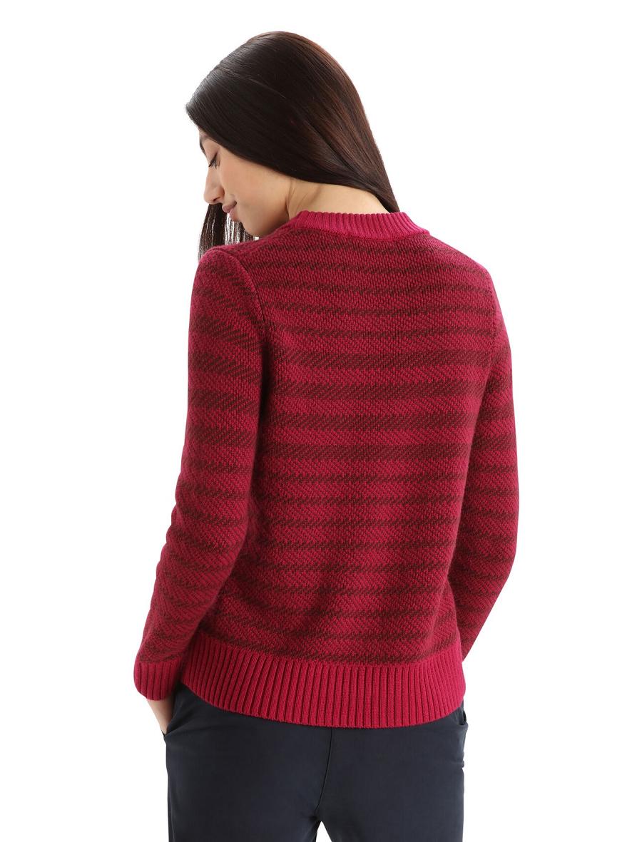 Women's Icebreaker Merino Waypoint Crewe Sweaters Cherry / Espresso | CA 1322ZUTG